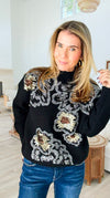 Sequin Blossom Italian Knit Sweater- Black-140 Sweaters-AZUL MONACO-Coastal Bloom Boutique, find the trendiest versions of the popular styles and looks Located in Indialantic, FL