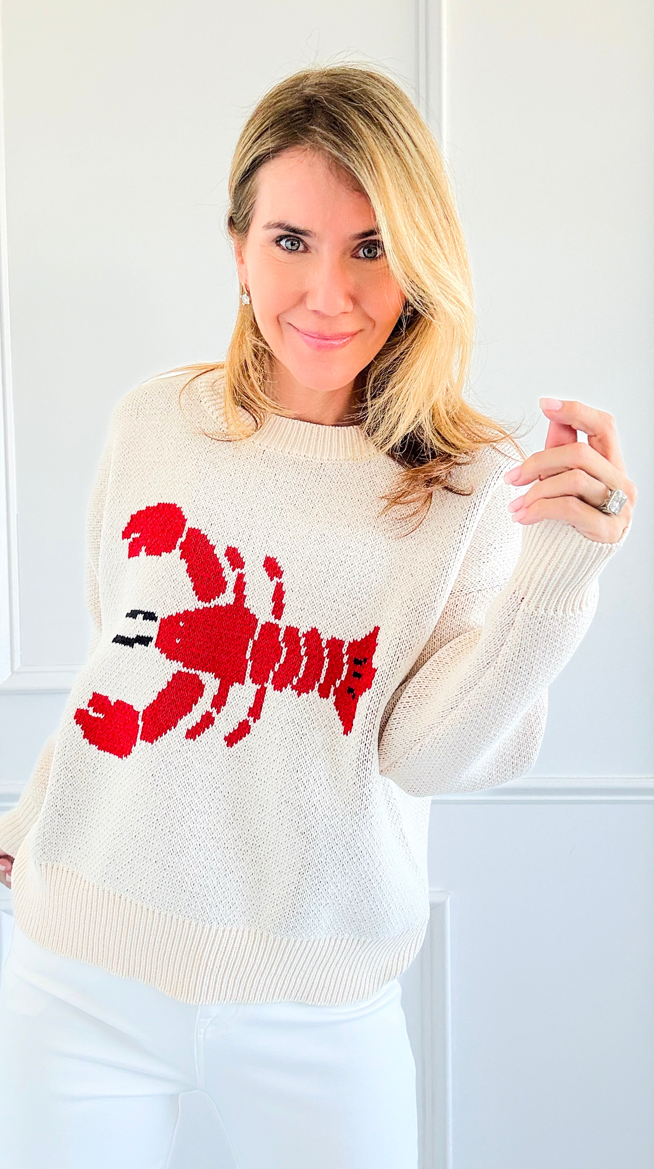 Coastal Charm Lobster Sweater-150 Cardigans/Layers-Bailey Rose-Coastal Bloom Boutique, find the trendiest versions of the popular styles and looks Located in Indialantic, FL