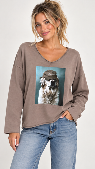 California Dreamin Dog  Italian Top- Taupe