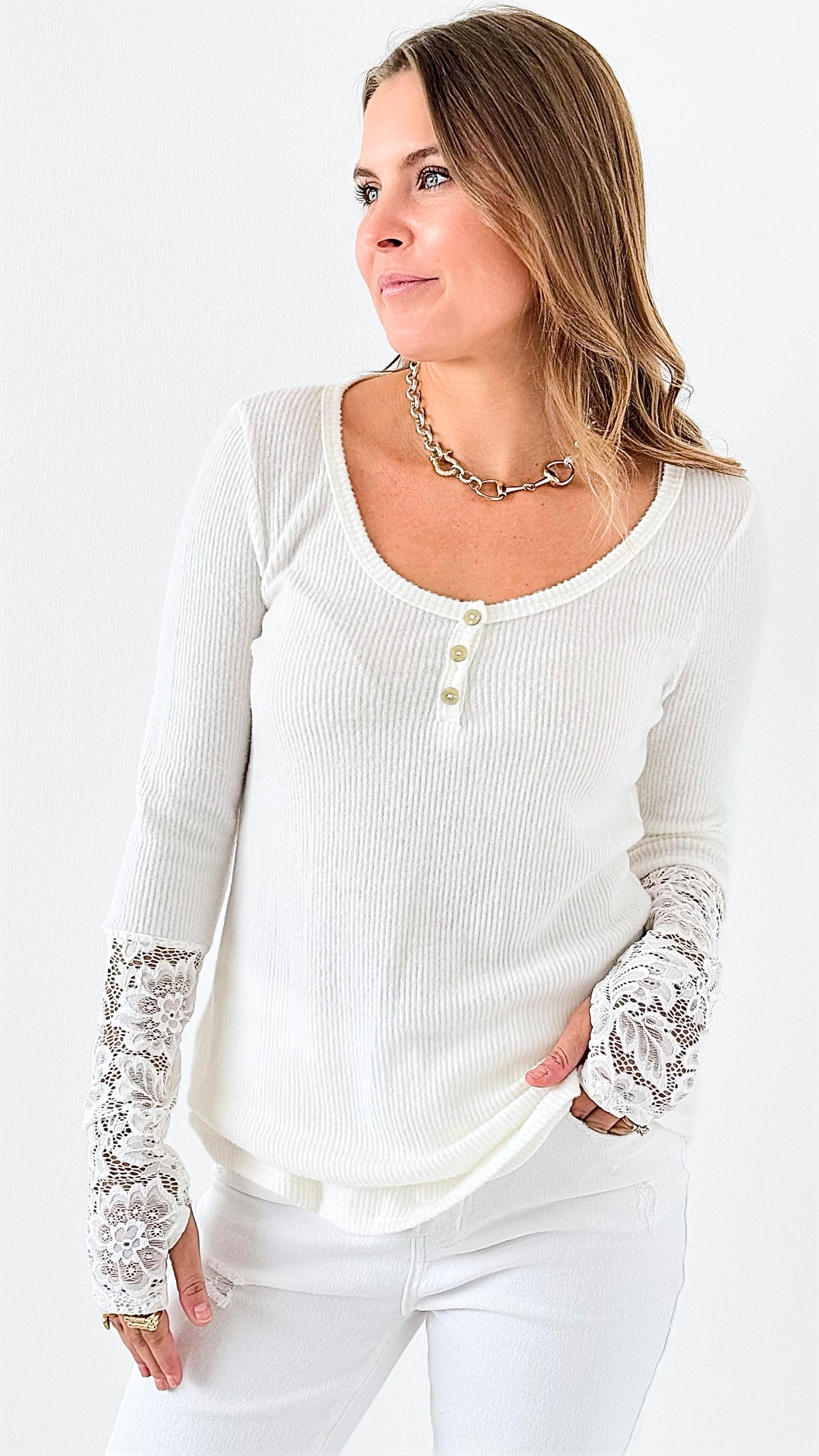 Graceful Lace Button-Down Top-110 Long Sleeve Tops-a.gain-Coastal Bloom Boutique, find the trendiest versions of the popular styles and looks Located in Indialantic, FL