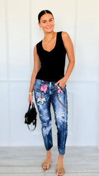 Denim Charmer Printed Jeans-Horses & Puzzles-100 Pants-DIPINTO DI BLU-Coastal Bloom Boutique, find the trendiest versions of the popular styles and looks Located in Indialantic, FL