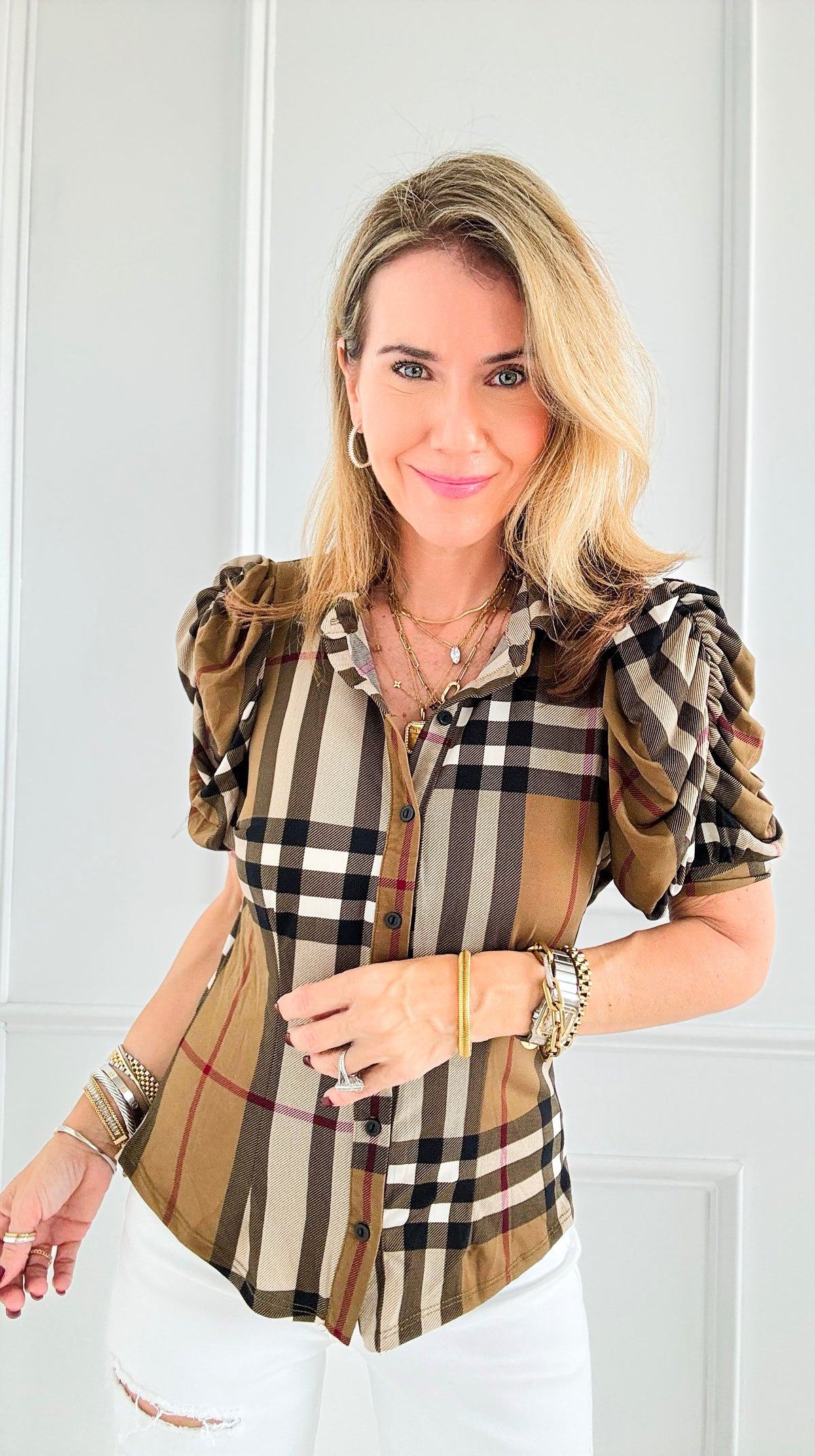 Timeless Plaid Button-Up Top-110 Short Sleeve Tops-7Mango7-Coastal Bloom Boutique, find the trendiest versions of the popular styles and looks Located in Indialantic, FL