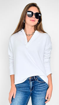 Cozy Lounge Collar Pullover Top - White-110 Long Sleeve Tops-Mono B-Coastal Bloom Boutique, find the trendiest versions of the popular styles and looks Located in Indialantic, FL