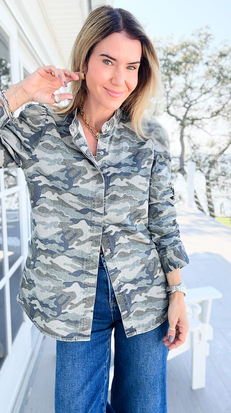 Camo Cinched Printed Jacket-160 Jackets-NoaBoa-Coastal Bloom Boutique, find the trendiest versions of the popular styles and looks Located in Indialantic, FL