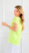 Pretty Back Lace Italian Top- Neon Yellow-110 Short Sleeve Tops-SEÑORITA C-Coastal Bloom Boutique, find the trendiest versions of the popular styles and looks Located in Indialantic, FL