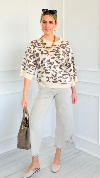 Tummy Control Embroidered Wide Eyelet Pants - Almond