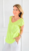Pretty Back Lace Italian Top- Neon Yellow-110 Short Sleeve Tops-SEÑORITA C-Coastal Bloom Boutique, find the trendiest versions of the popular styles and looks Located in Indialantic, FL