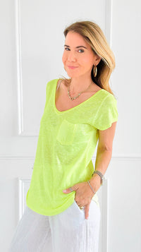 Pretty Back Lace Italian Top- Neon Yellow-110 Short Sleeve Tops-SEÑORITA C-Coastal Bloom Boutique, find the trendiest versions of the popular styles and looks Located in Indialantic, FL