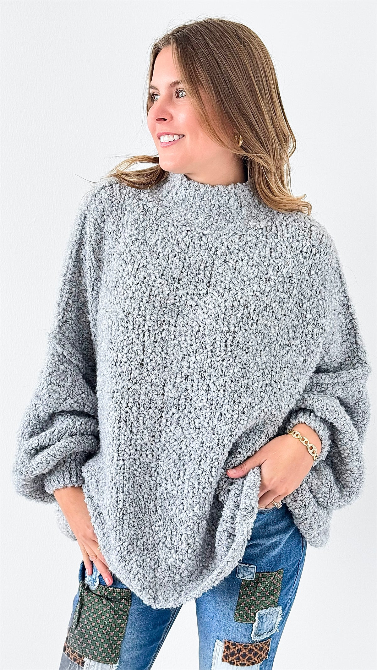 Cozy Fluffy Italian Sweater- Grey-140 Sweaters-Italianissimo-Coastal Bloom Boutique, find the trendiest versions of the popular styles and looks Located in Indialantic, FL