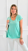 Everyday V-Neck Italian Top- Aqua-110 short Sleeve Top-LY PARIS-Coastal Bloom Boutique, find the trendiest versions of the popular styles and looks Located in Indialantic, FL