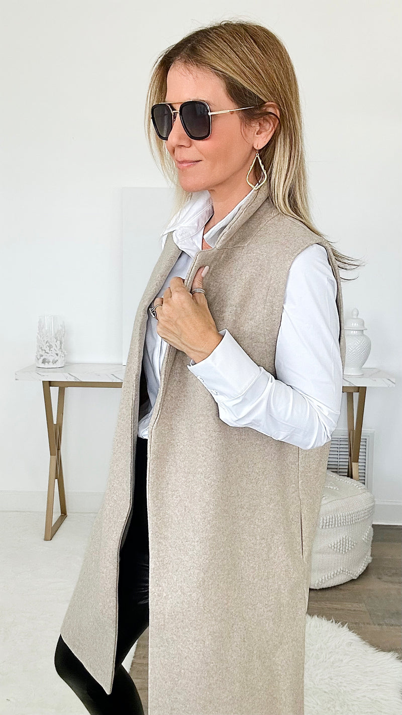Idyllic Fleece Long Line Waistcoat - Oatmeal-150 Cardigans/Layers-LOVE TREE-Coastal Bloom Boutique, find the trendiest versions of the popular styles and looks Located in Indialantic, FL