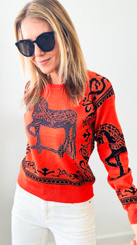 Rich in Orange Equestrian Iridescent Horsebit Sweater-140 Sweaters-Chasing Bandits-Coastal Bloom Boutique, find the trendiest versions of the popular styles and looks Located in Indialantic, FL