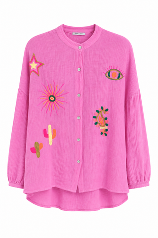 Sun Moon Magic Embroidered Italian Button Top
