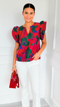 Garden Bloom Notch Neck Top-110 Short Sleeve Tops-JODIFL-Coastal Bloom Boutique, find the trendiest versions of the popular styles and looks Located in Indialantic, FL