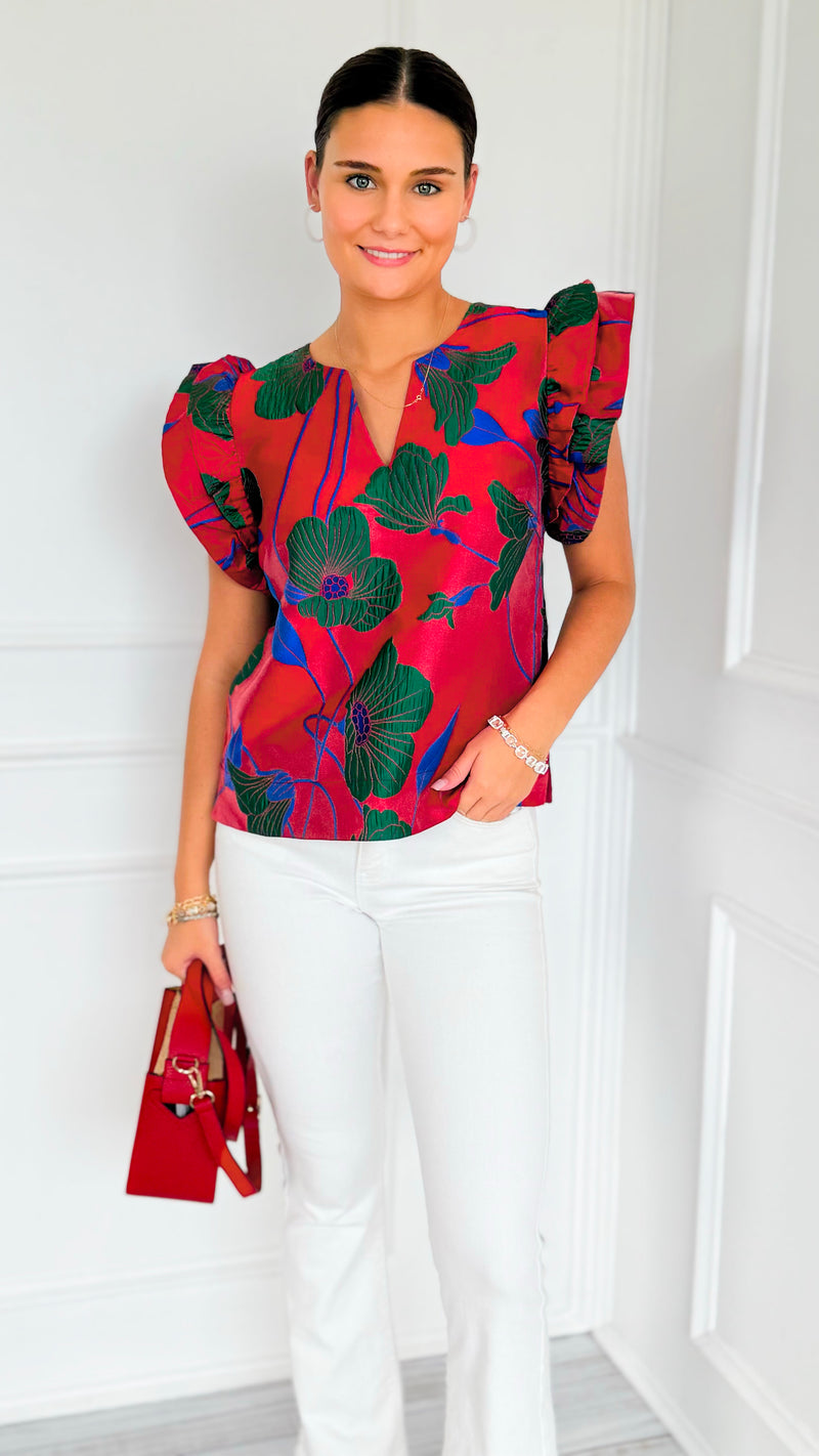 Garden Bloom Notch Neck Top-110 Short Sleeve Tops-JODIFL-Coastal Bloom Boutique, find the trendiest versions of the popular styles and looks Located in Indialantic, FL
