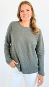 Timeless Comfort Italian Pullover- Army Green-130 Long Sleeve Tops-Italianissimo-Coastal Bloom Boutique, find the trendiest versions of the popular styles and looks Located in Indialantic, FL