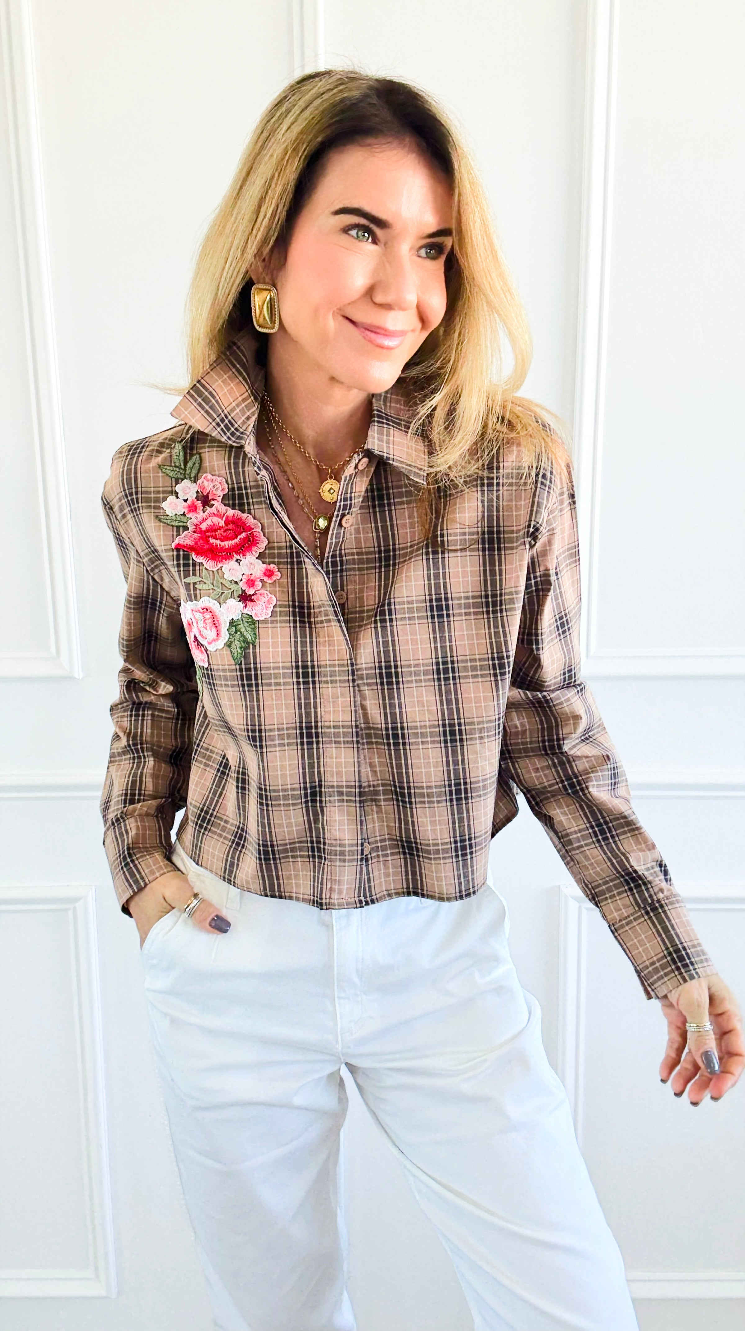 CB Custom - Wildflower Plans Button Down Top-110 Long Sleeve Tops-Active Basic / Holly-Coastal Bloom Boutique, find the trendiest versions of the popular styles and looks Located in Indialantic, FL