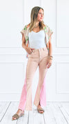 Contrast Edge Split Hem Jeans-Pink-100 Pants-POL-Coastal Bloom Boutique, find the trendiest versions of the popular styles and looks Located in Indialantic, FL