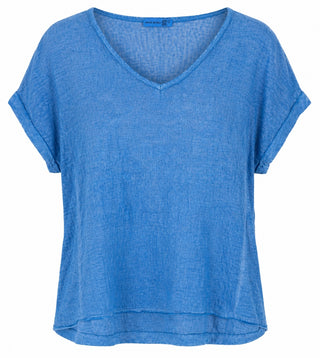 Breezy V- Neck Italian Linen Top- Cobalt Blue