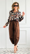 Relax & Go Italian Barrel Pant- Brown-100 Pants-VANESSA-Coastal Bloom Boutique, find the trendiest versions of the popular styles and looks Located in Indialantic, FL
