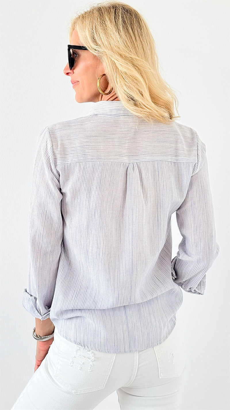 Striped Elegance Button-Down Top-130 Long Sleeve Tops-Rousseau-Coastal Bloom Boutique, find the trendiest versions of the popular styles and looks Located in Indialantic, FL