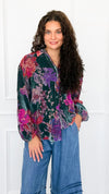 Velvet Bloom Button Down Top-130 Long Sleeve Tops-Jodifl-Coastal Bloom Boutique, find the trendiest versions of the popular styles and looks Located in Indialantic, FL
