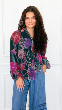 Velvet Bloom Button Down Top-130 Long Sleeve Tops-Jodifl-Coastal Bloom Boutique, find the trendiest versions of the popular styles and looks Located in Indialantic, FL