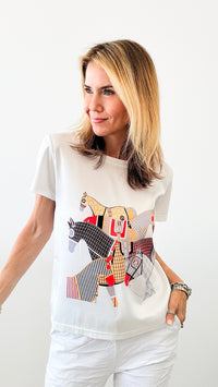 Plaid Equestrian Printed T-Shirt-110 Short Sleeve Tops-CBALY-Coastal Bloom Boutique, find the trendiest versions of the popular styles and looks Located in Indialantic, FL