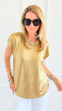 Glow Getter Cap Sleeve Top - Gold-110 Short Sleeve Tops-JODIFL-Coastal Bloom Boutique, find the trendiest versions of the popular styles and looks Located in Indialantic, FL