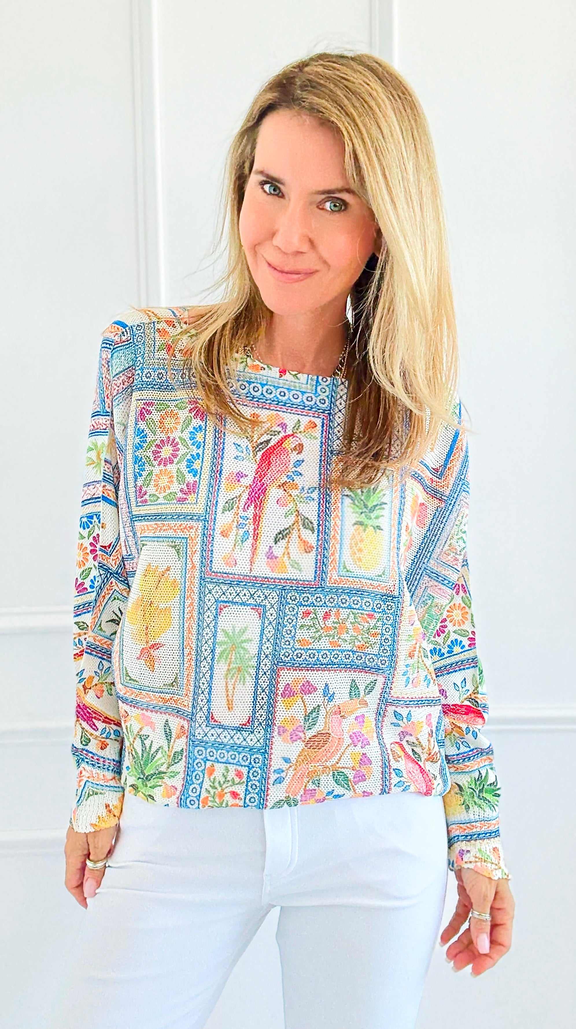 Tropical Windows Italian St Tropez Sweater-140 Sweaters-SORPRESA-Coastal Bloom Boutique, find the trendiest versions of the popular styles and looks Located in Indialantic, FL