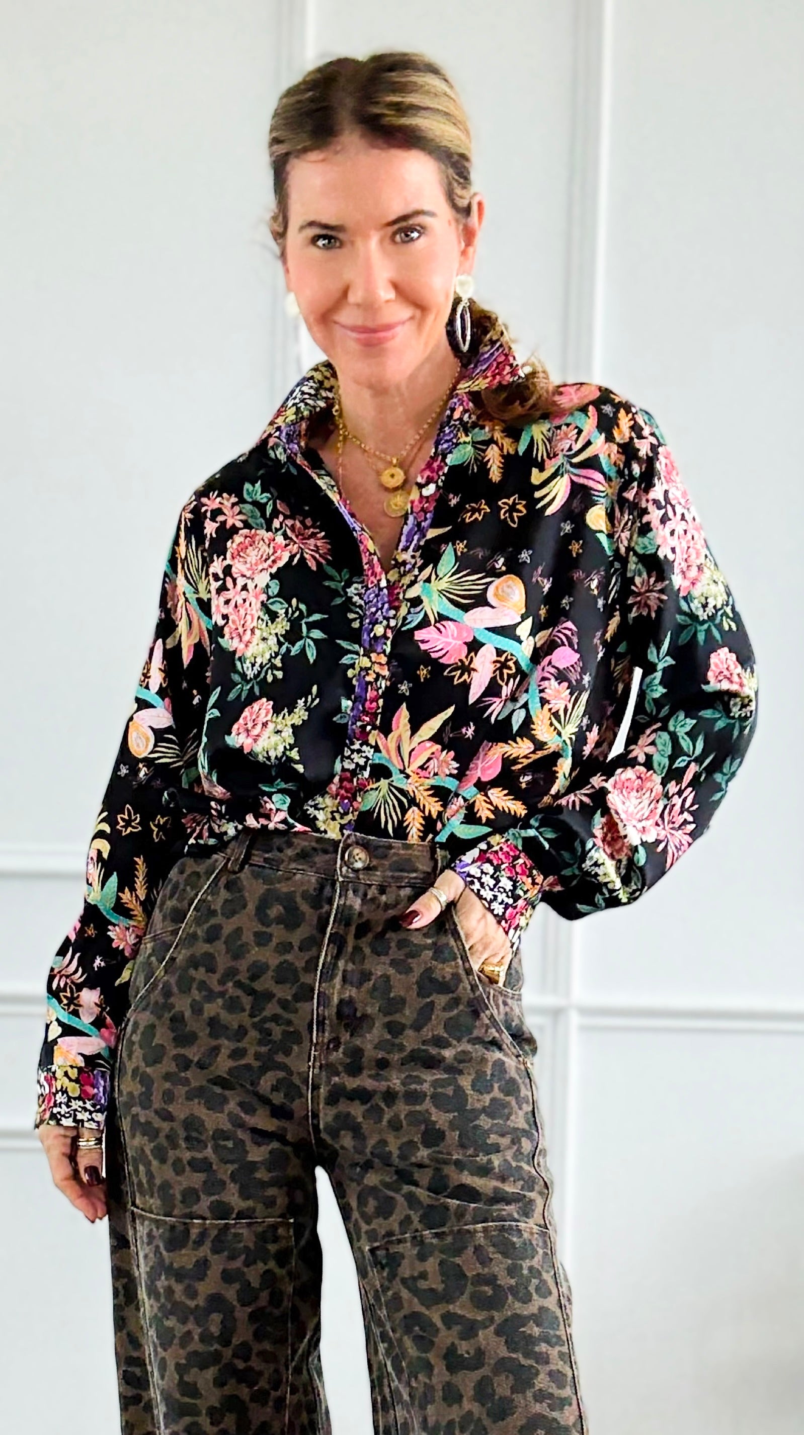 Midnight Garden Button Down Top