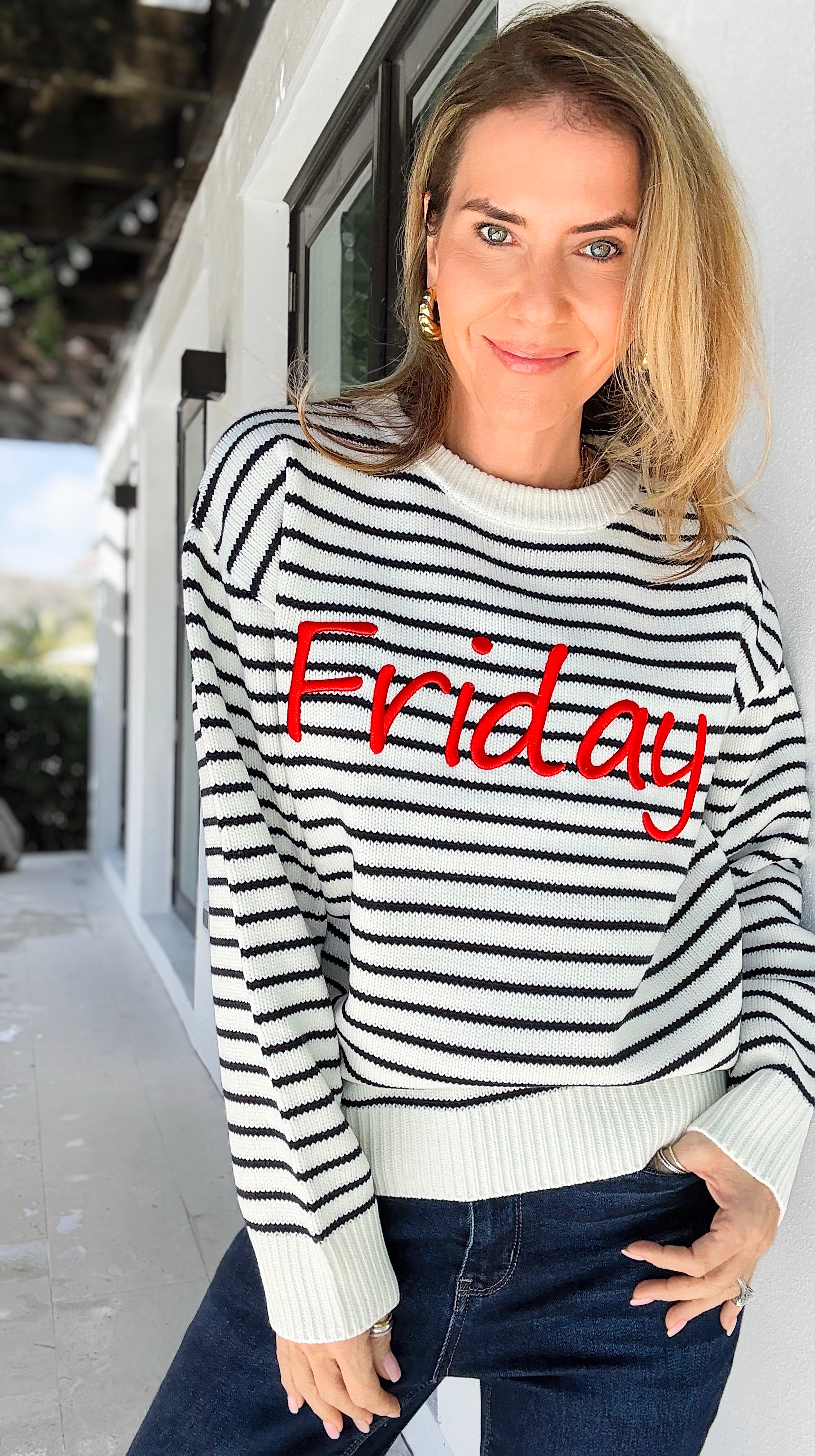 Friday Mood Striped Sweater-140 Sweaters-English Factory-Coastal Bloom Boutique, find the trendiest versions of the popular styles and looks Located in Indialantic, FL