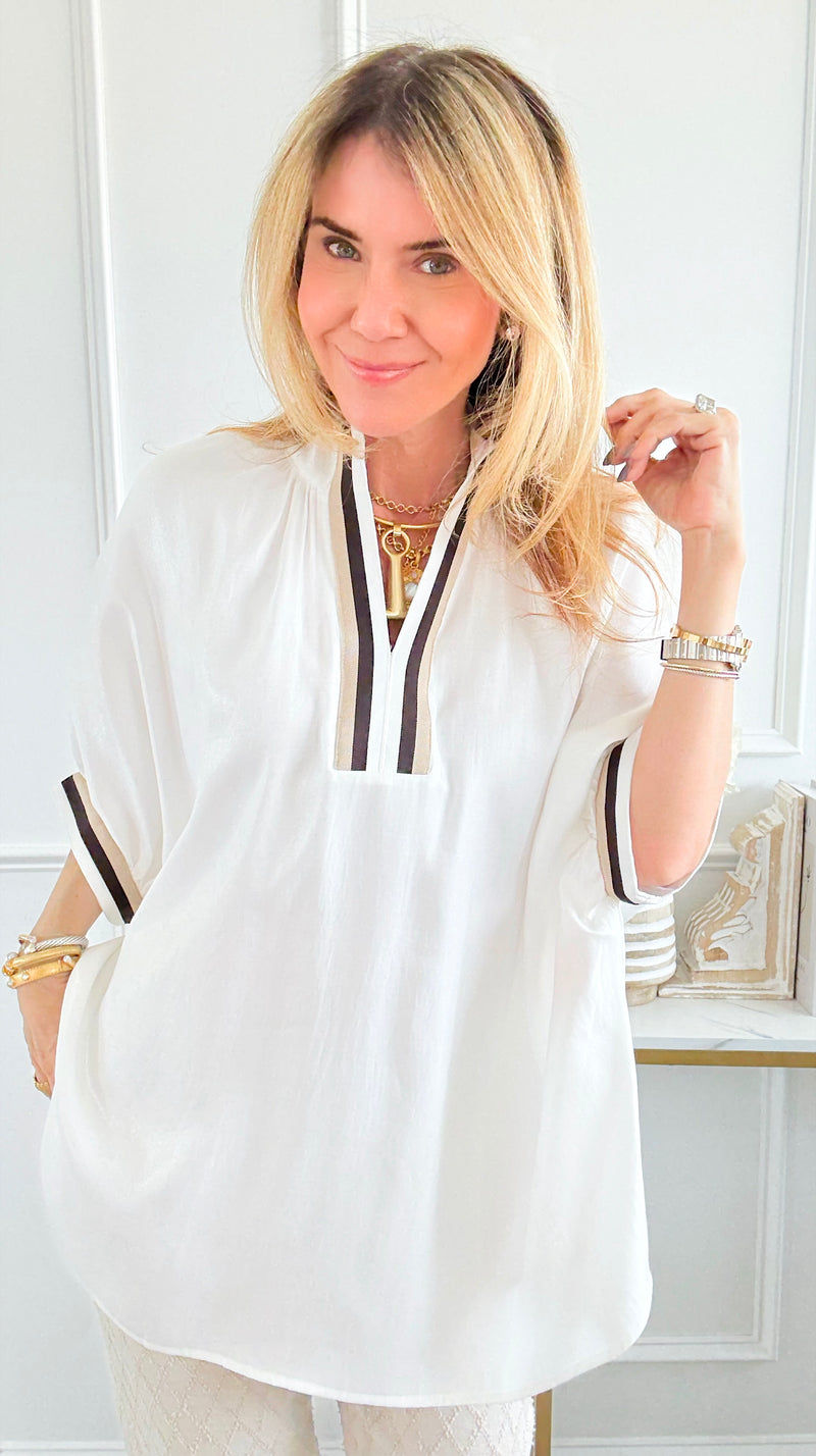 Sunset Lane V-Neck Blouse-110 Short Sleeve Tops-GLAM-Coastal Bloom Boutique, find the trendiest versions of the popular styles and looks Located in Indialantic, FL