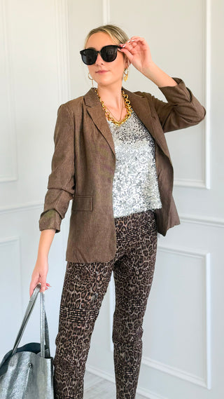 Ruched Sleeve Open Front Blazer
