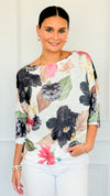 Mystic Flora St Tropez Short Sleeve Sweater-140 Sweaters-SORPRESA-Coastal Bloom Boutique, find the trendiest versions of the popular styles and looks Located in Indialantic, FL