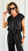 Chic Italian Zip Vest- Black-100 Sleeveless Tops-MAY MODA-Coastal Bloom Boutique, find the trendiest versions of the popular styles and looks Located in Indialantic, FL