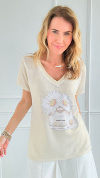 Perfume FlowerShimmer V-Neck Italian Top-110 short Sleeve Top-Italianissimo-Coastal Bloom Boutique, find the trendiest versions of the popular styles and looks Located in Indialantic, FL