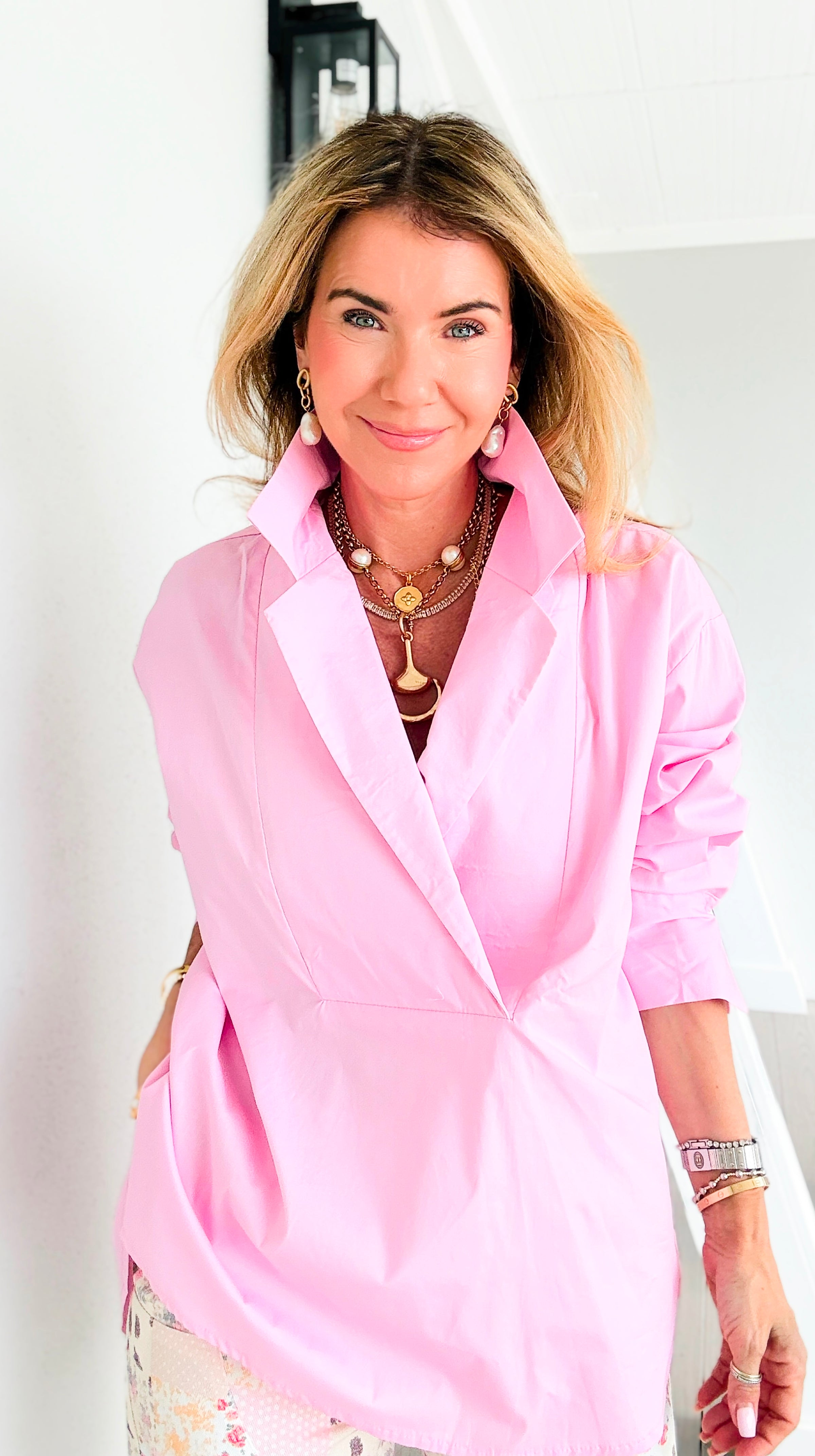 Bacall Italian Long Sleeve Top- Pink