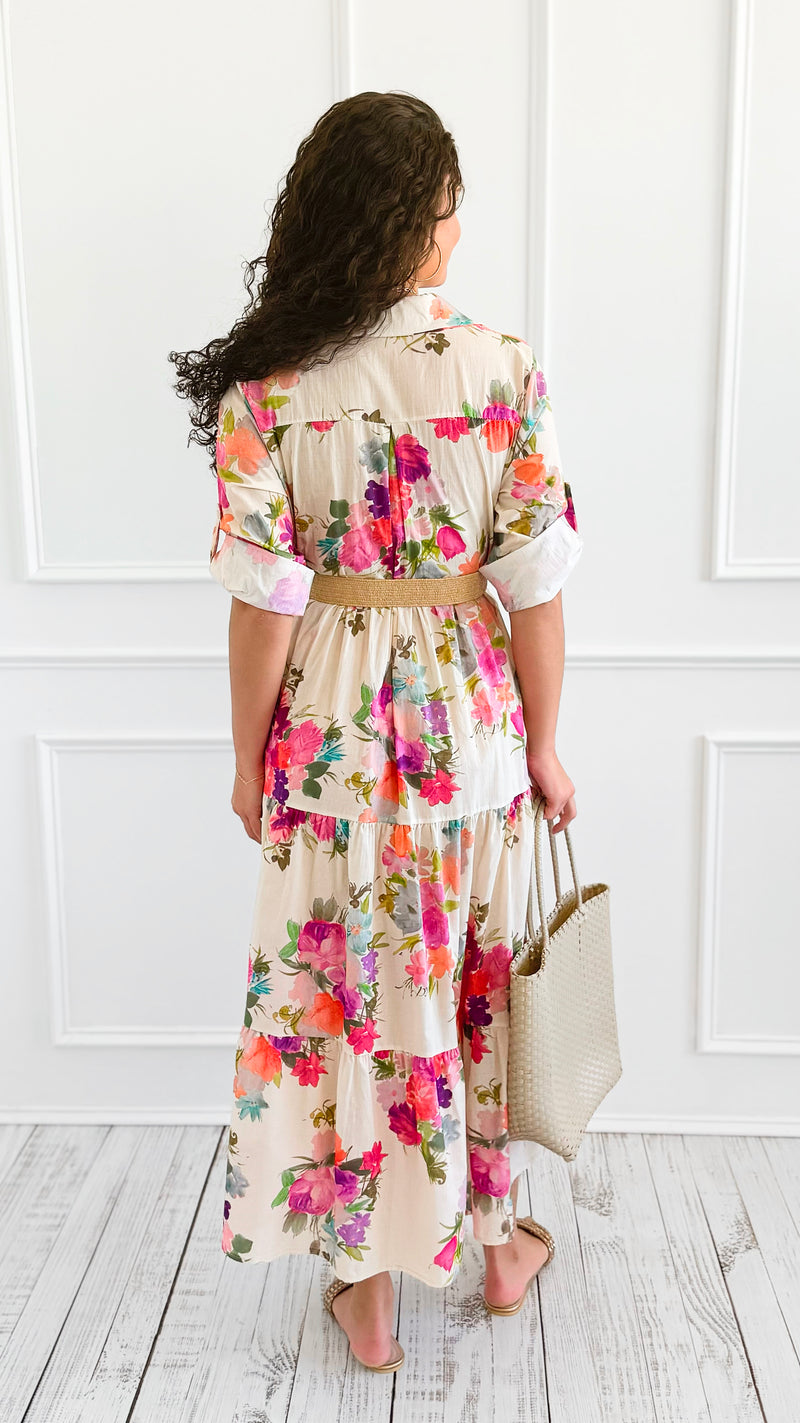 Botanical Belted Italian Midi Dress-200 Dresses/Jumpsuits/Rompers-AZUL MONACO-Coastal Bloom Boutique, find the trendiest versions of the popular styles and looks Located in Indialantic, FL