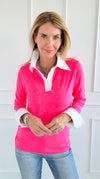 The Frankie Button Down Top - Neon Pink-130 Long Sleeve Tops-EC COLLECTION INC-Coastal Bloom Boutique, find the trendiest versions of the popular styles and looks Located in Indialantic, FL