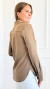 Sierra Luxe Button Down Top - Tan-130 Long Sleeve Tops-Must Have-Coastal Bloom Boutique, find the trendiest versions of the popular styles and looks Located in Indialantic, FL