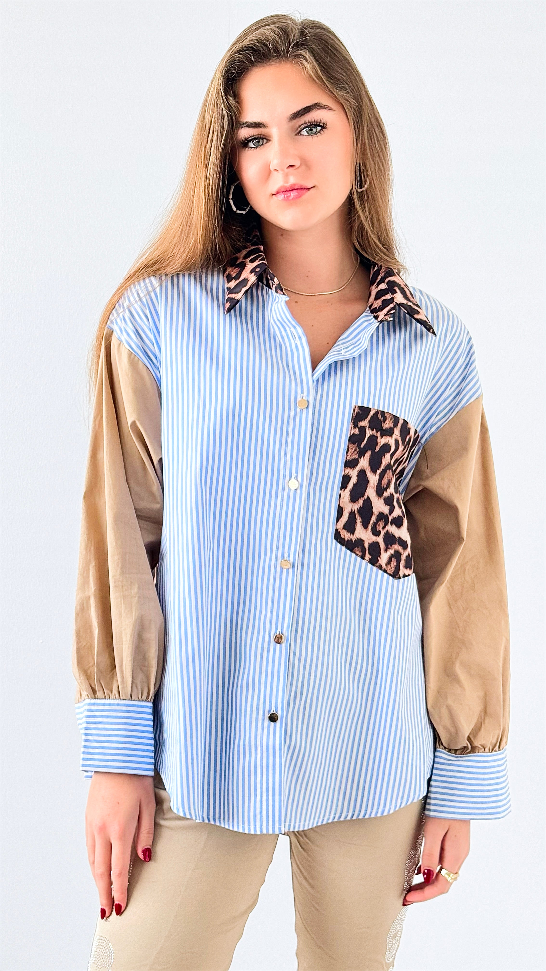 Wild Stripes Button-Up Top-130 Long Sleeve Tops-Itoo-Coastal Bloom Boutique, find the trendiest versions of the popular styles and looks Located in Indialantic, FL