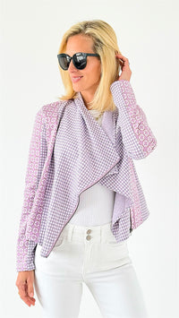 Patterned Draped Zip Jacket-160 Jackets-MYSTREE INC.-Coastal Bloom Boutique, find the trendiest versions of the popular styles and looks Located in Indialantic, FL