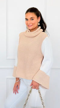 Two-Tone Turtleneck Flare Sleeve Sweater-140 Sweaters-ROUSSEAU-Coastal Bloom Boutique, find the trendiest versions of the popular styles and looks Located in Indialantic, FL
