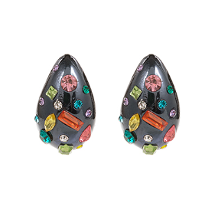 Colorful Stones Teardrop Stud Earrings -  Black
