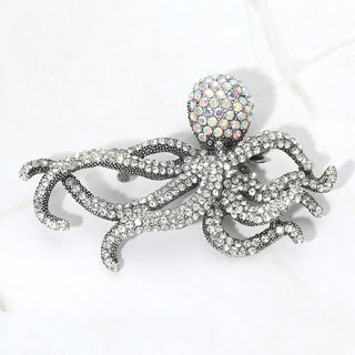 Octopus Ocean Whimsy Brooch - Silver/AB