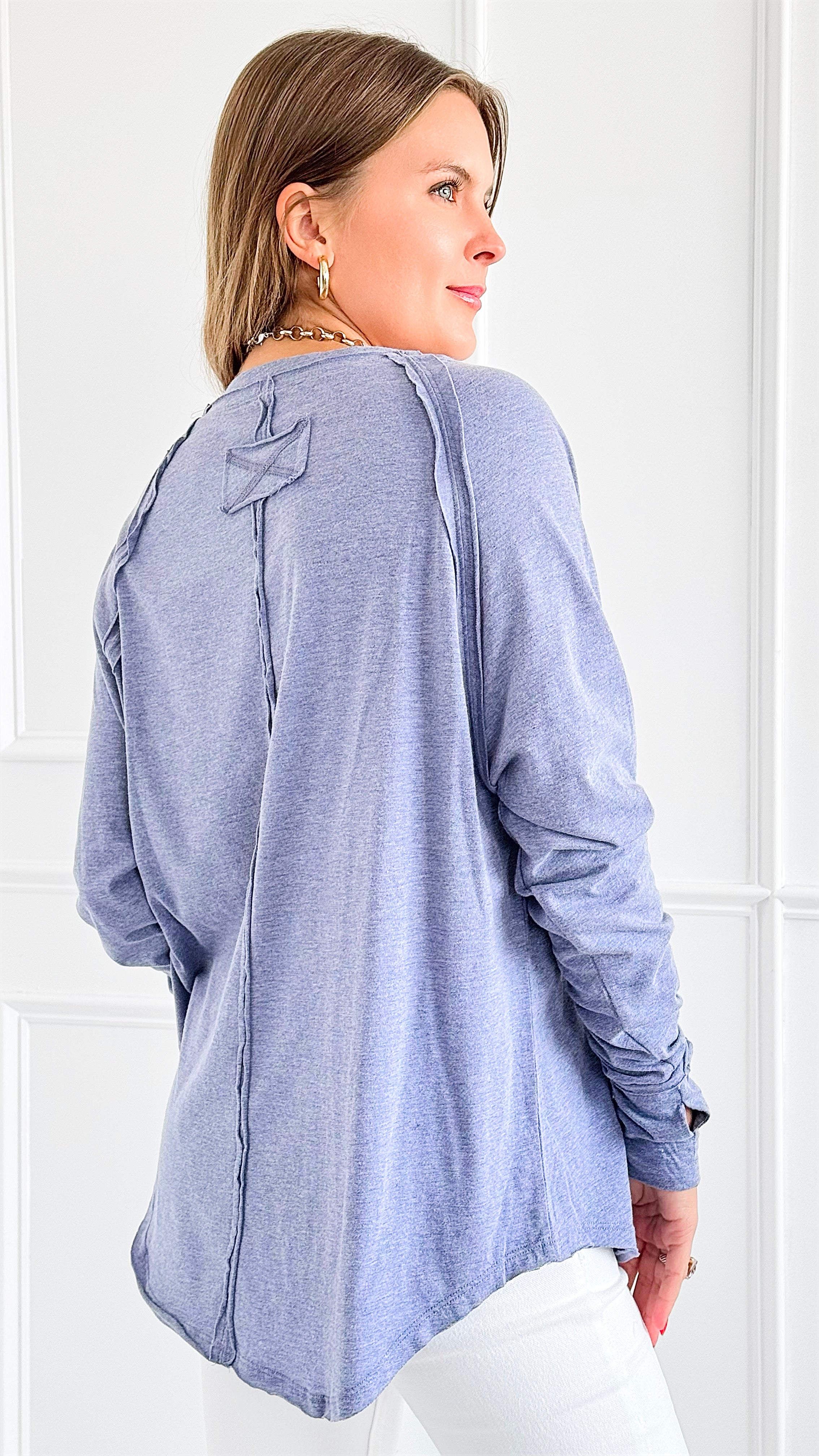 Effortless Chic Long Sleeve Top - Light Navy-130 Long Sleeve Tops-Zenana-Coastal Bloom Boutique, find the trendiest versions of the popular styles and looks Located in Indialantic, FL