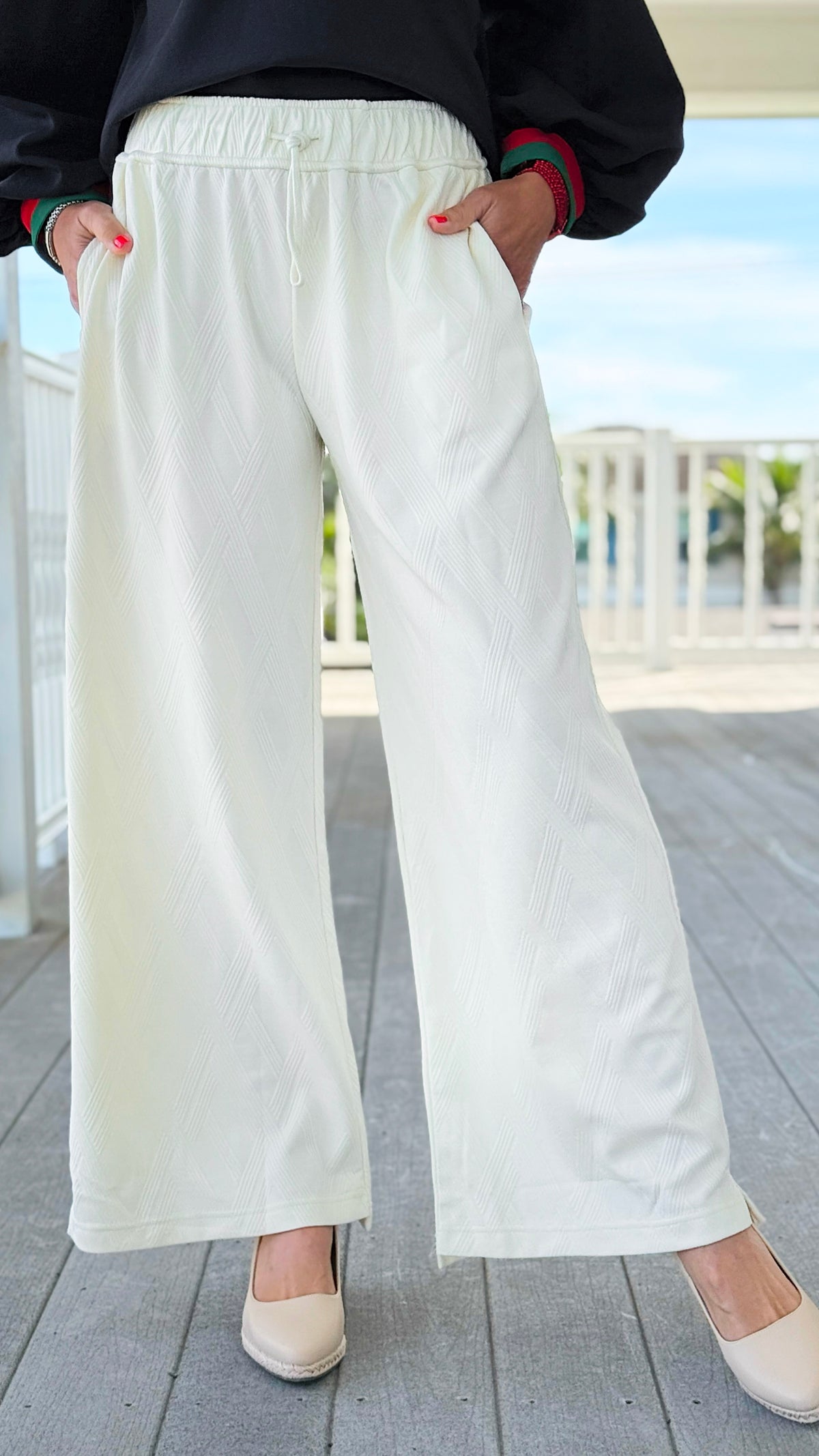 Cloudline Textured Wide-Leg Pants-170 Bottoms-Umgee-Coastal Bloom Boutique, find the trendiest versions of the popular styles and looks Located in Indialantic, FL