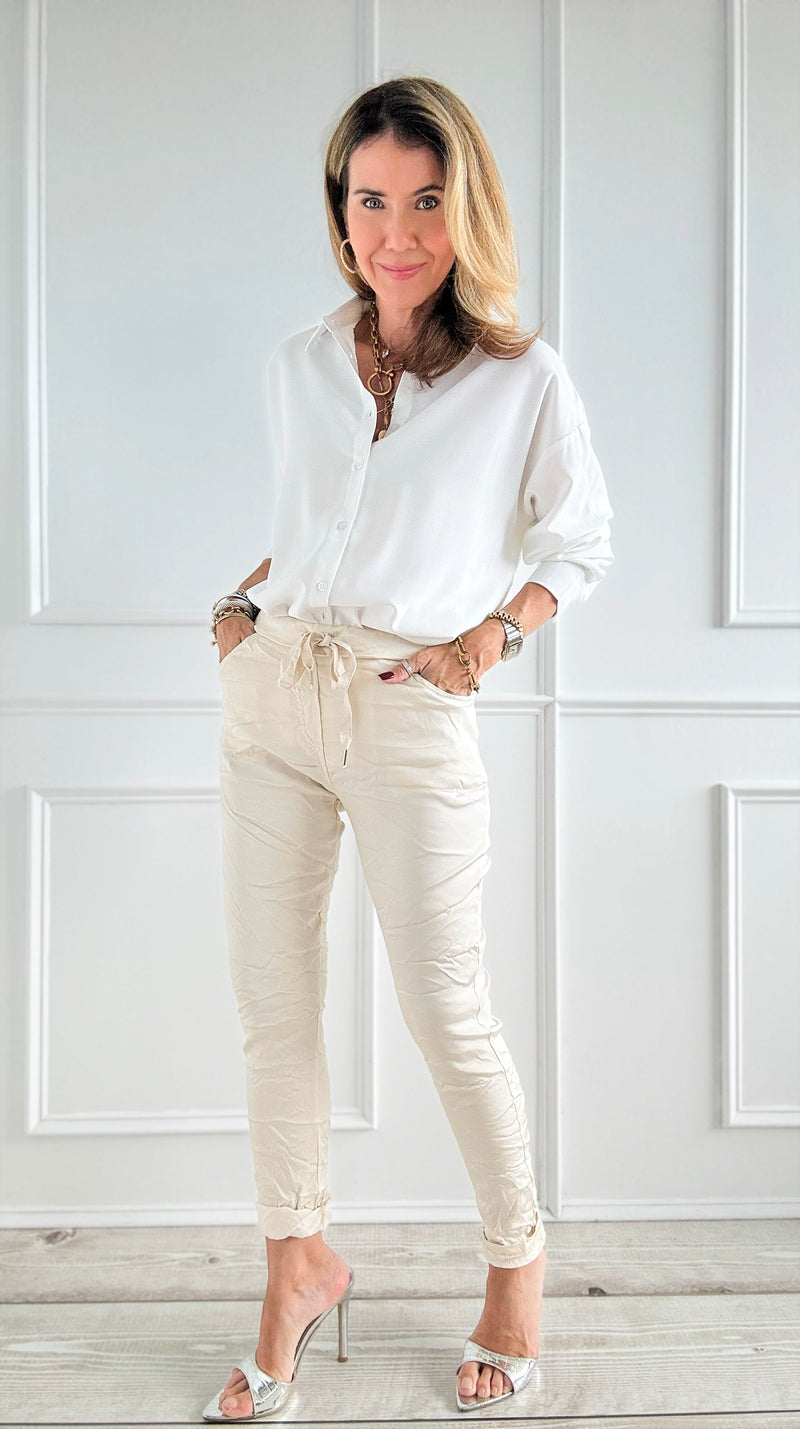 Italian Wish List Jogger - Cream-180 Joggers-Italianissimo-Coastal Bloom Boutique, find the trendiest versions of the popular styles and looks Located in Indialantic, FL