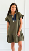 Jet Set Go Quilted Zip Mini Dress - Olive-200 Dresses/Jumpsuits/Rompers-she + sky-Coastal Bloom Boutique, find the trendiest versions of the popular styles and looks Located in Indialantic, FL
